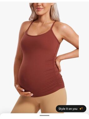 CRZ YOGA Ruched Maternity Tank Top - Rust (jujube brown), Large